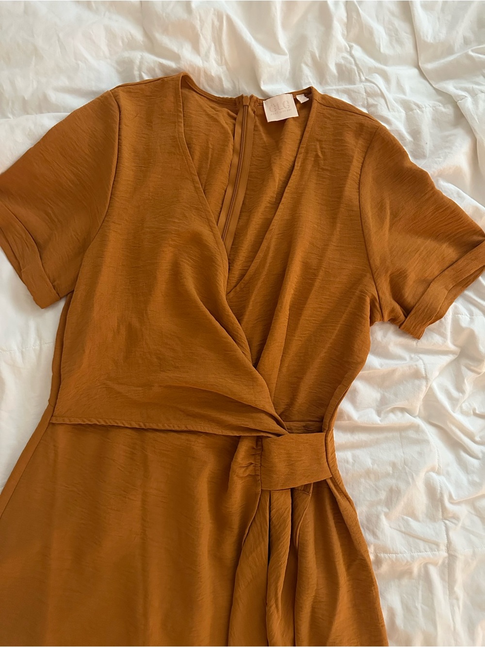 Mustard Yellow Wrap Midi Dress